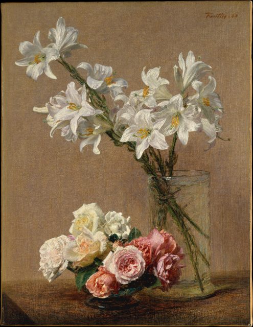 Paintings "Roses and Lilies" by Henri Fantin-Latour (1888)